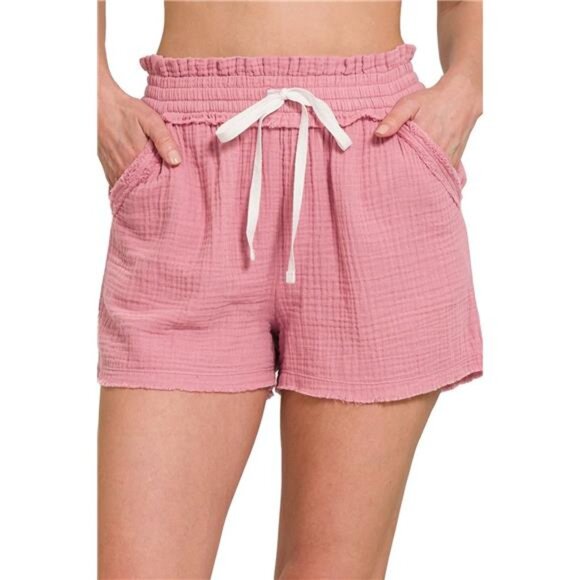 Zenana Outfitters Pants - Zenana Double‎ Gauze Elasticband Drawstring Waist Shorts